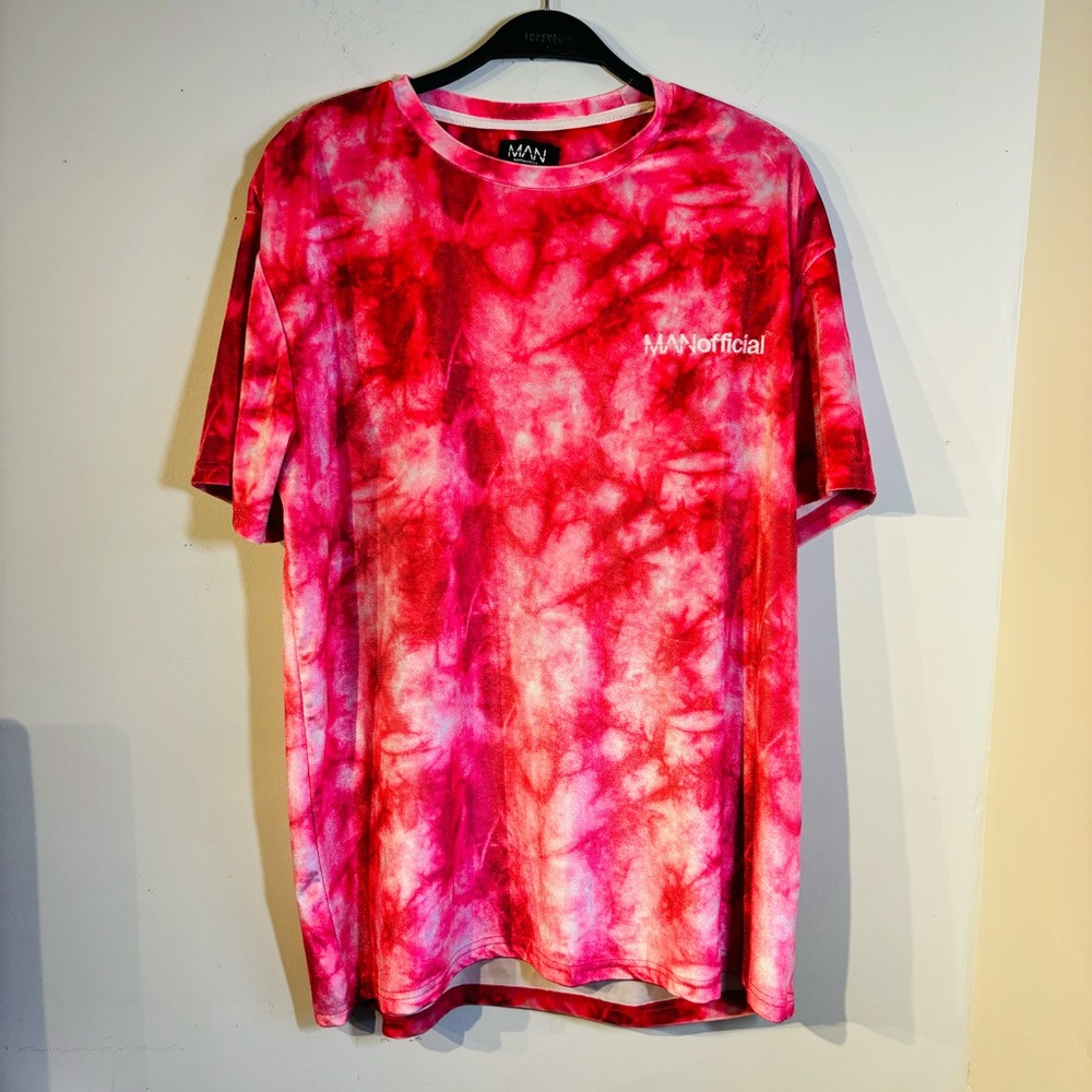 Oversized MAN Official Tie Dye Print T-Shirt Pink - Picture 1 of 7